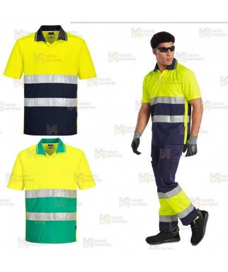 Polo transpirable bicolor de manga corta de alta visibilidad