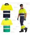 Polo transpirable bicolor de manga corta de alta visibilidad