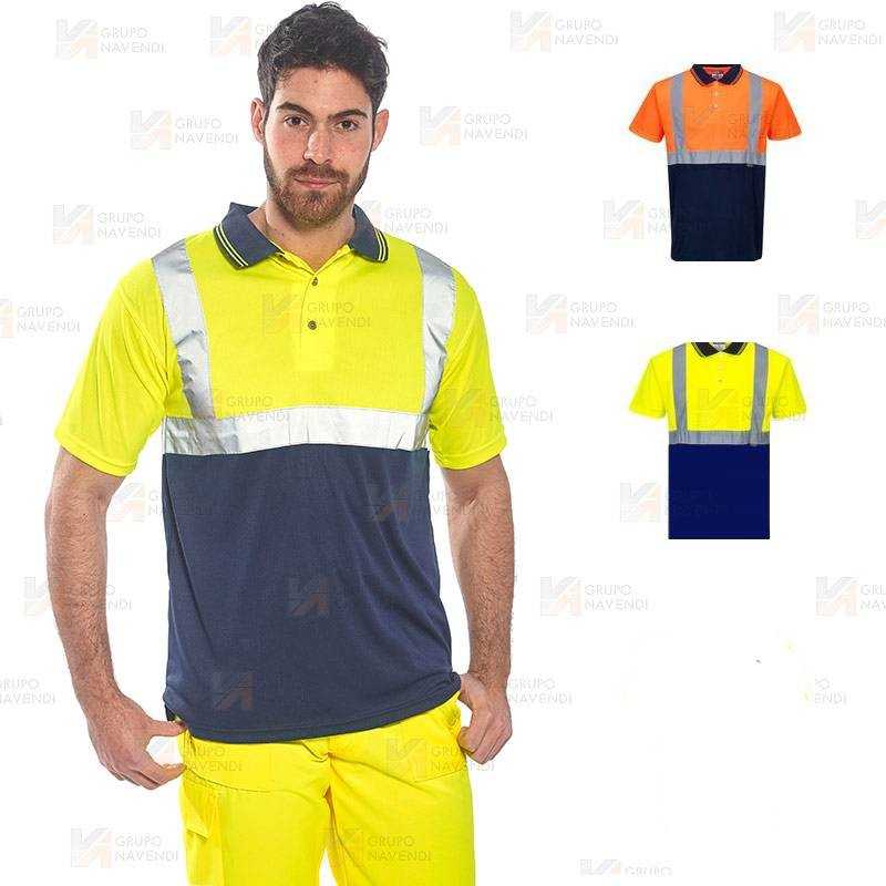 Polo transpirable de manga corta bicolor alta visibilidad