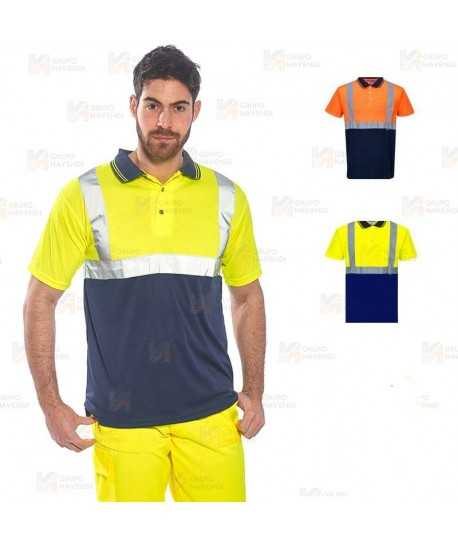 Polo transpirable de manga corta bicolor alta visibilidad