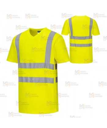 Camiseta bicapa alta visibilidad manga corta y cuello pico