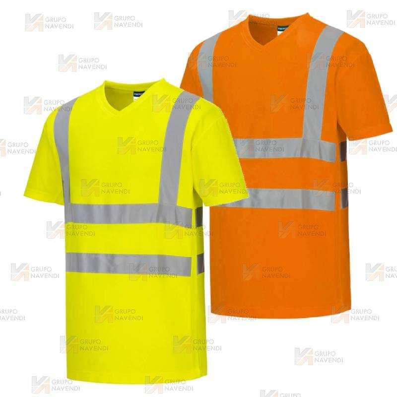 Camiseta bicapa alta visibilidad manga corta y cuello pico