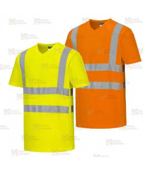 Camiseta bicapa alta visibilidad manga corta y cuello pico