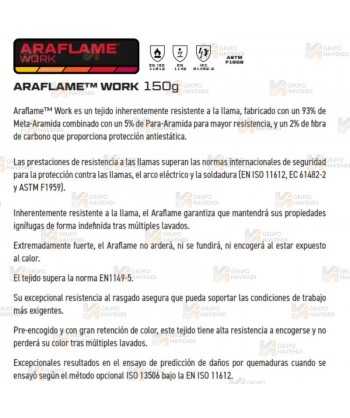 Buzo ignífugo ligero y antiestático de aramida 150 gr   (ARC 1)