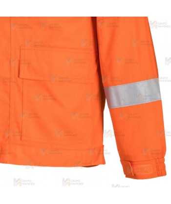 Cazadora ignífuga, antiestática y anti arco color naranja con cintas reflectantes y tejido elástico