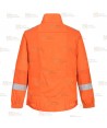 Cazadora ignífuga, antiestática y anti arco color naranja con cintas reflectantes y tejido elástico