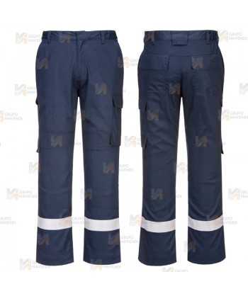 Pantalón ignífugo, antiestático, elástico y anti arco color azul marino con cintas reflectantes