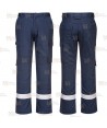 Pantalón ignífugo, antiestático, elástico y anti arco color azul marino con cintas reflectantes