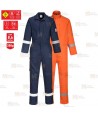 Buzo grueso, ignífugo, antiestático, elástico y anti arco color naranja con cintas reflectantes