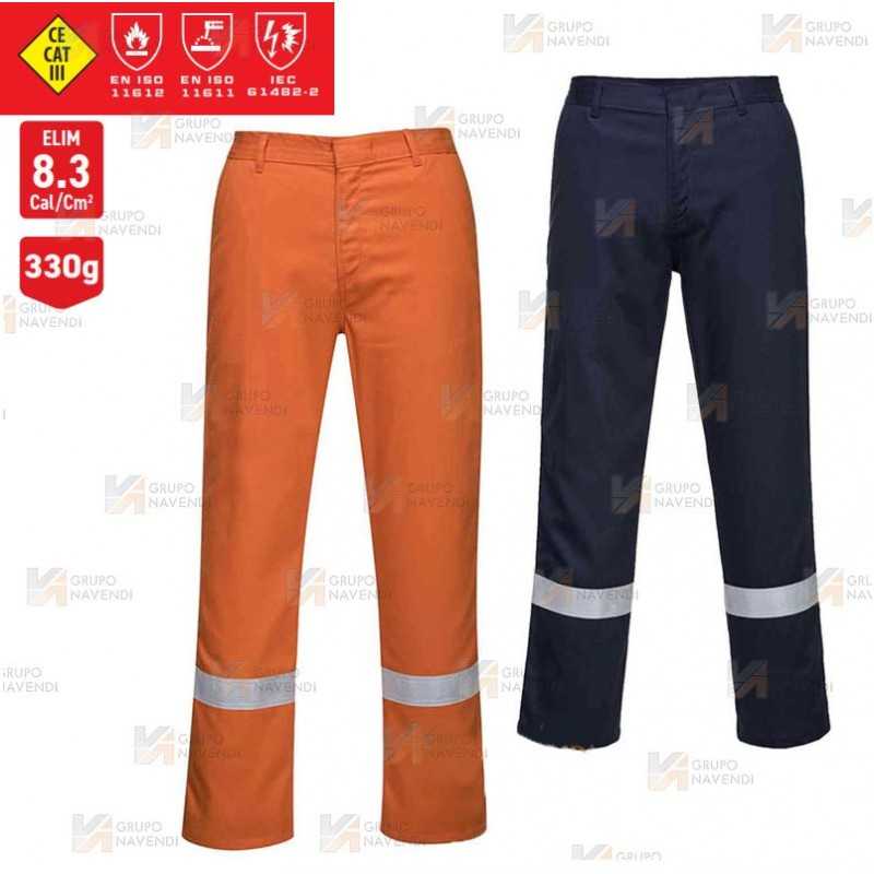 Pantalón ignífugo y anti arco con cintas reflectantes color naranja (330 gr)