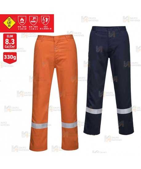 Pantalón ignífugo y anti arco con cintas reflectantes color naranja (330 gr)