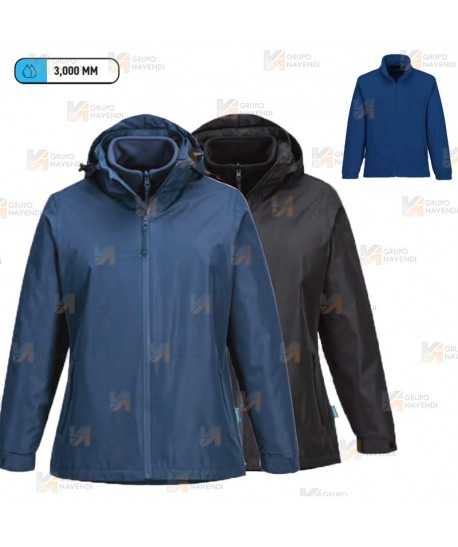 Parka impermeable con chaqueta polar desmontable para mujer