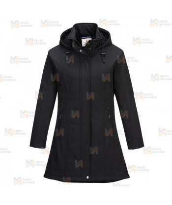 Abrigo softshell muy grueso de triple capa y capucha color negro para mujer