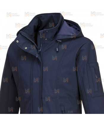 Abrigo softshell muy grueso de triple capa y capucha color azul marino para mujer