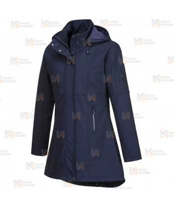 Abrigo softshell muy grueso de triple capa y capucha color azul marino para mujer
