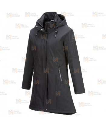 Abrigo softshell muy grueso de triple capa y capucha color gris marengo para mujer