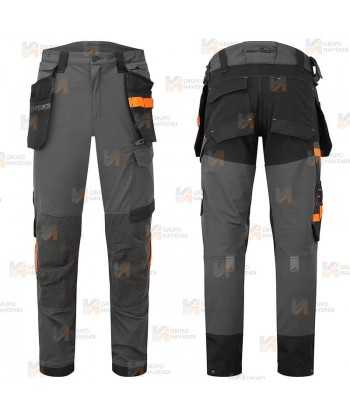 Pantalón de trabajo Strech de corte entallado con refuerzos y bolsillos desmontables