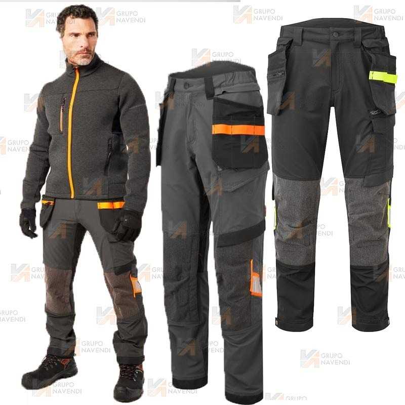 Pantalón de trabajo Strech de corte entallado con refuerzos y bolsillos desmontables