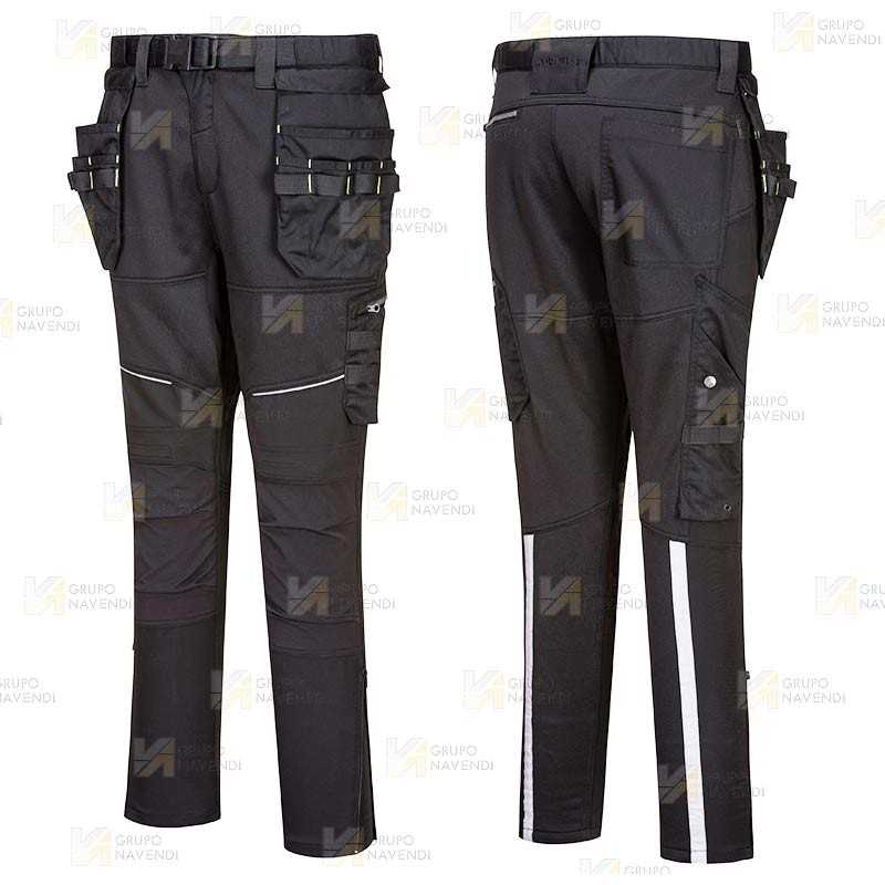 Pantalón laboral, elástico con bolsillos desmontables color negro