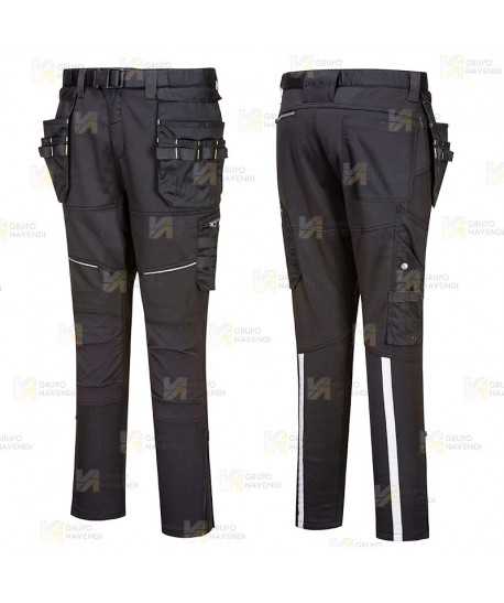 Pantalón laboral, elástico con bolsillos desmontables color negro