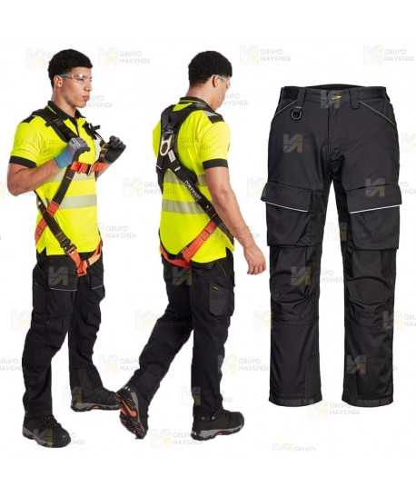 Pantalón con refuerzos, elástico especial para uso con arnés color negro