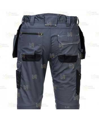 Pantalón elástico, muy resistente con bolsillos desmontables, color gris y negro