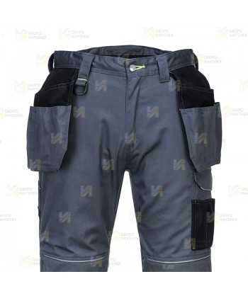 Pantalón elástico, muy resistente con bolsillos desmontables, color gris y negro
