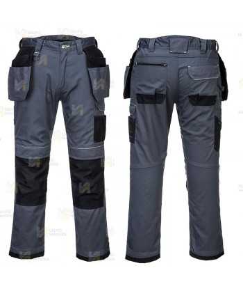 Pantalón elástico, muy resistente con bolsillos desmontables, color gris y negro