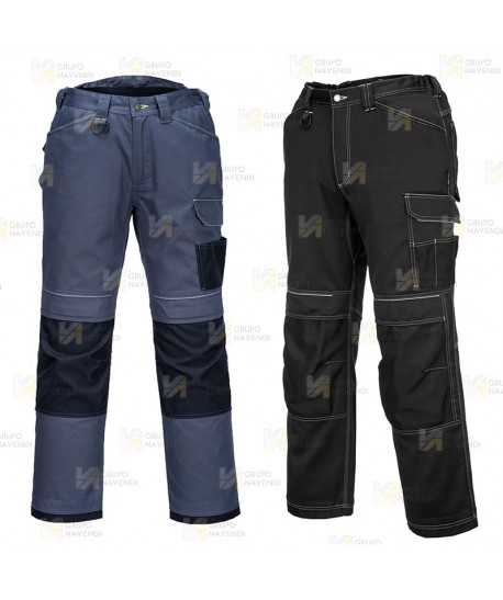 Pantalón elástico, con refuerzos muy ligero pero resistente, color gris y negro