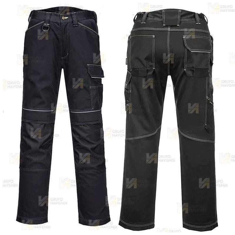 Pantalón laboral, elástico y con refuerzos para mujer, color negro