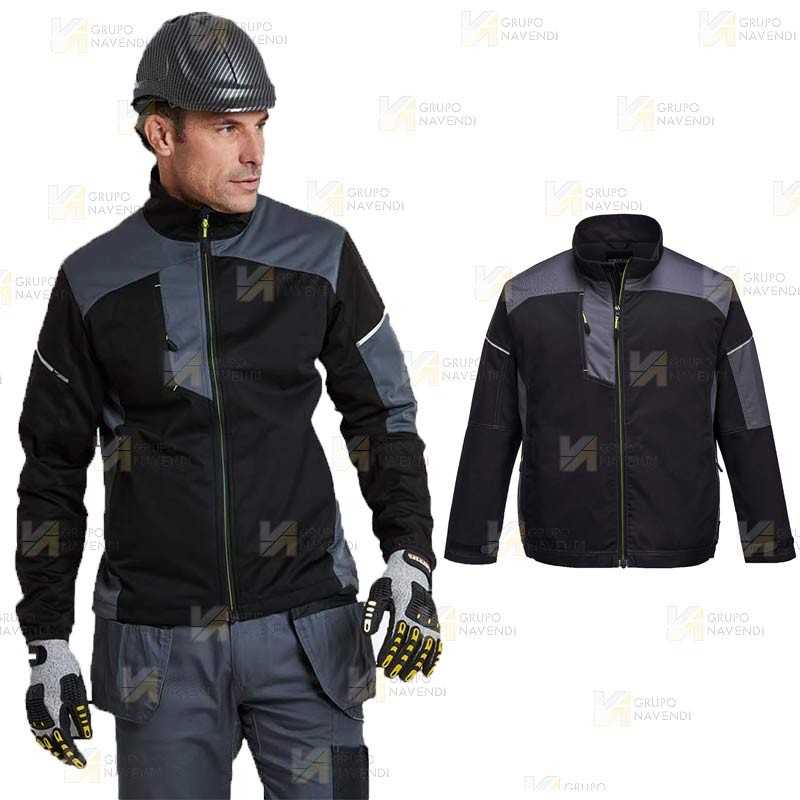 Chaqueta de trabajo bicolor ergonómica y muy resistente color negro y gris