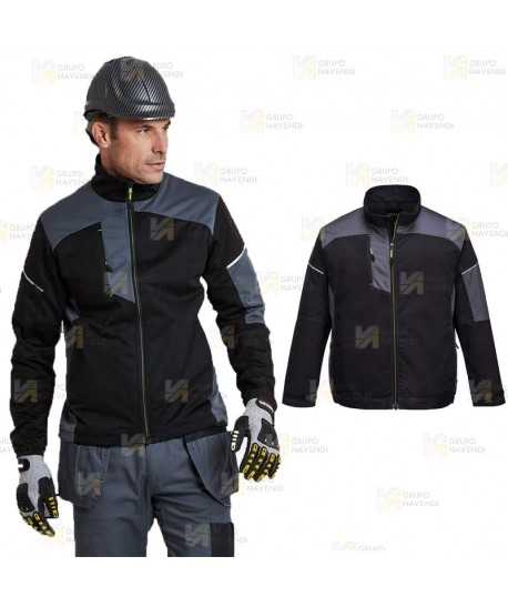 Chaqueta de trabajo bicolor ergonómica y muy resistente color negro y gris