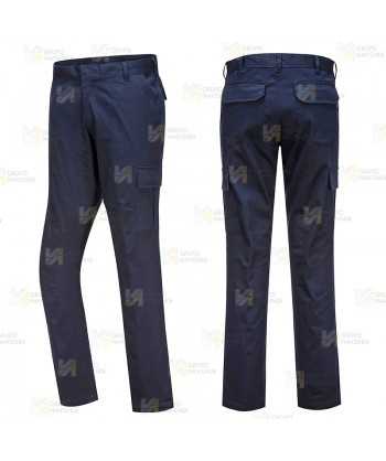 Pantalón ecológico de trabajo, elástico y multibolsillos color azul marino
