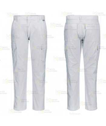 Pantalón ecológico de trabajo, elástico y multibolsillos color blanco