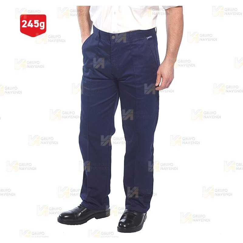 Elegante y económico pantalón de trabajo con raya frontal cosida color azul marino