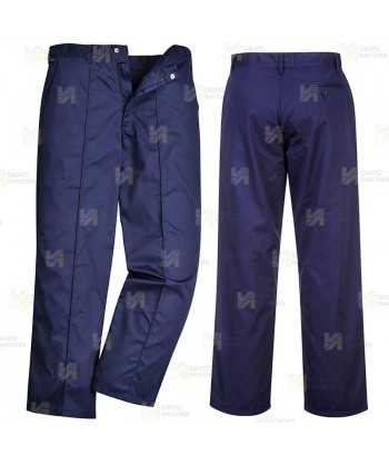 Elegante y económico pantalón de trabajo con raya frontal cosida color azul marino