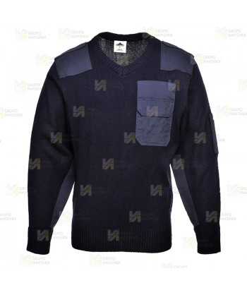 Jersey de punto de cuello pico con refuerzos y galoneras color azul marino