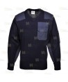 Jersey de punto de cuello pico con refuerzos y galoneras color azul marino
