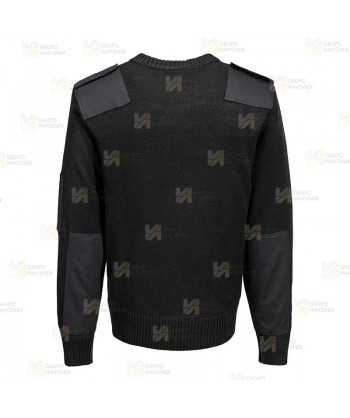 Jersey de punto de cuello pico con refuerzos y galoneras color negro