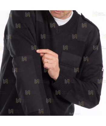 Jersey de punto de cuello pico con refuerzos y galoneras color negro