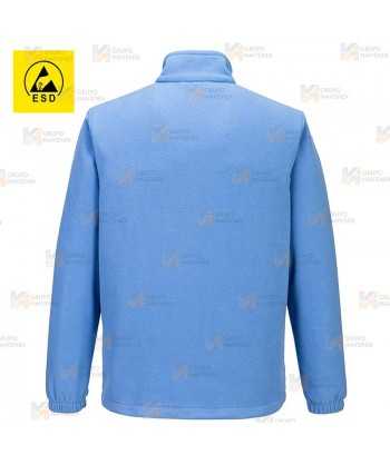 Chaqueta polar ESD antiestática con cremallera color celeste