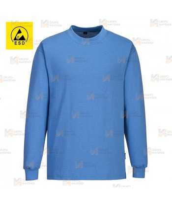 Camiseta ESD antiestática de manga larga y cuello redondo celeste