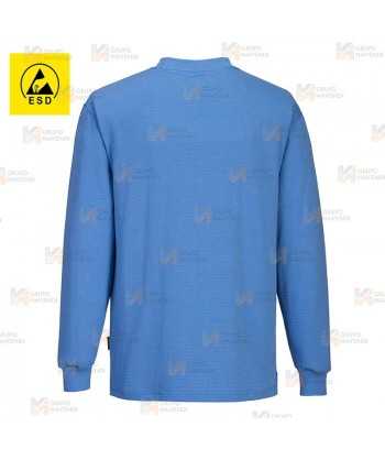 Camiseta ESD antiestática de manga larga y cuello redondo celeste