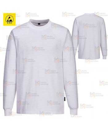 Camiseta ESD antiestática de manga larga y cuello redondo color blanco