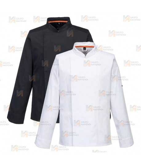 Chaqueta de cocina elástica y altamente transpirable de manga larga