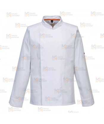 Chaqueta de cocina elástica y altamente transpirable de manga larga color blanco