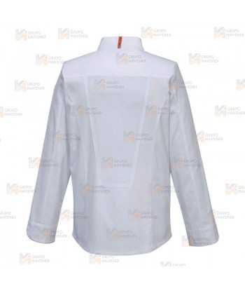 Chaqueta de cocina elástica y altamente transpirable de manga larga color blanco