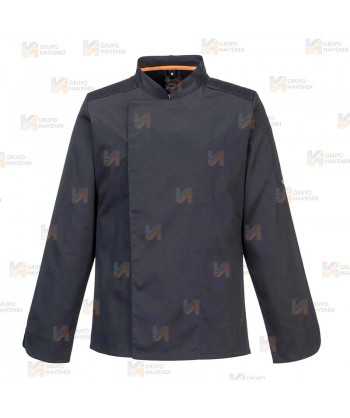 Chaqueta de cocina elástica y altamente transpirable de manga larga color negro