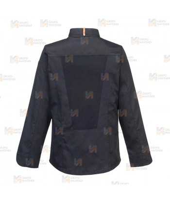 Chaqueta de cocina elástica y altamente transpirable de manga larga color negro