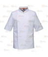 Chaqueta de cocina elástica y altamente transpirable de manga corta color blanco